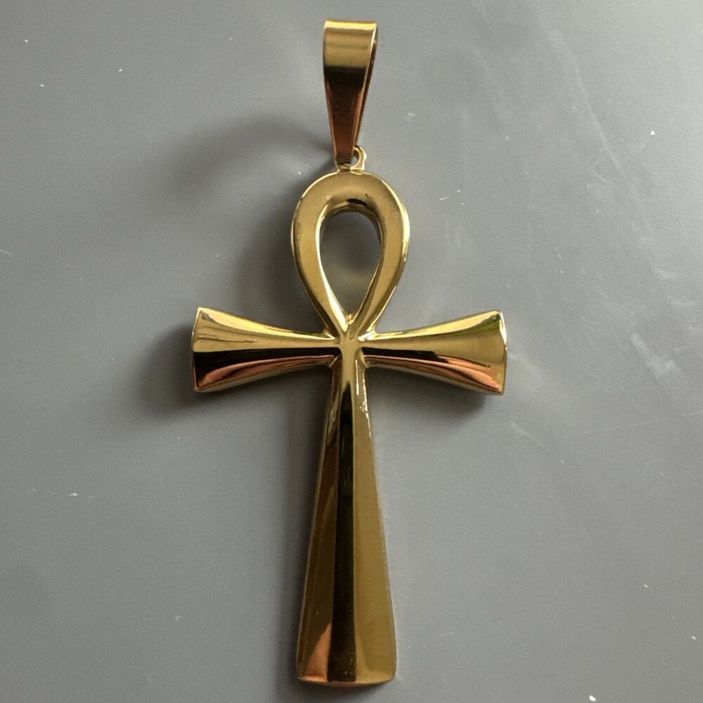 Gold Egyptian Ankh Cross Pendant 24 Inch Necklace Jesus Gift Unisex Hip Hop
